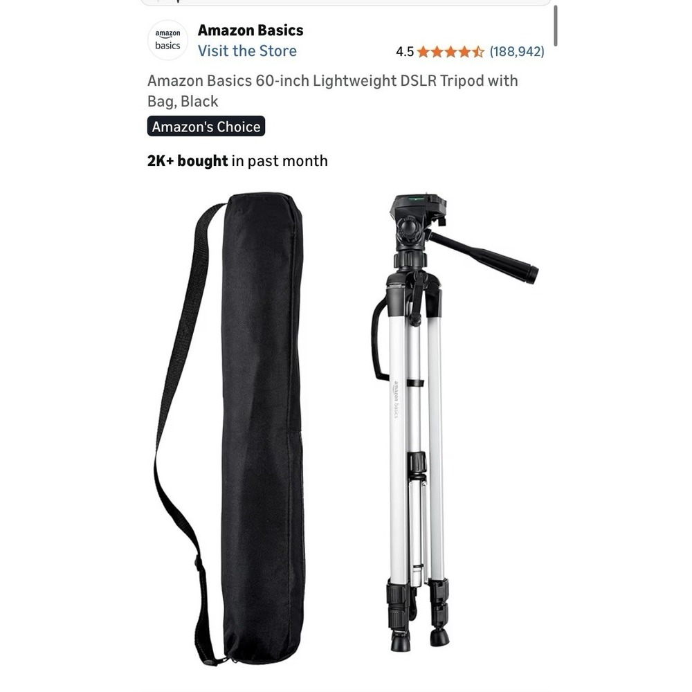 Amazon Basics 60-Inch DSLR Lightweight Tripod For Camera, Phone With‎ Bag, Black
